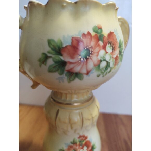 Antique Vase Double Handled Floral Hand Painted & Gilded Austrian Porcelain 7.5” - Picture 8 of 11